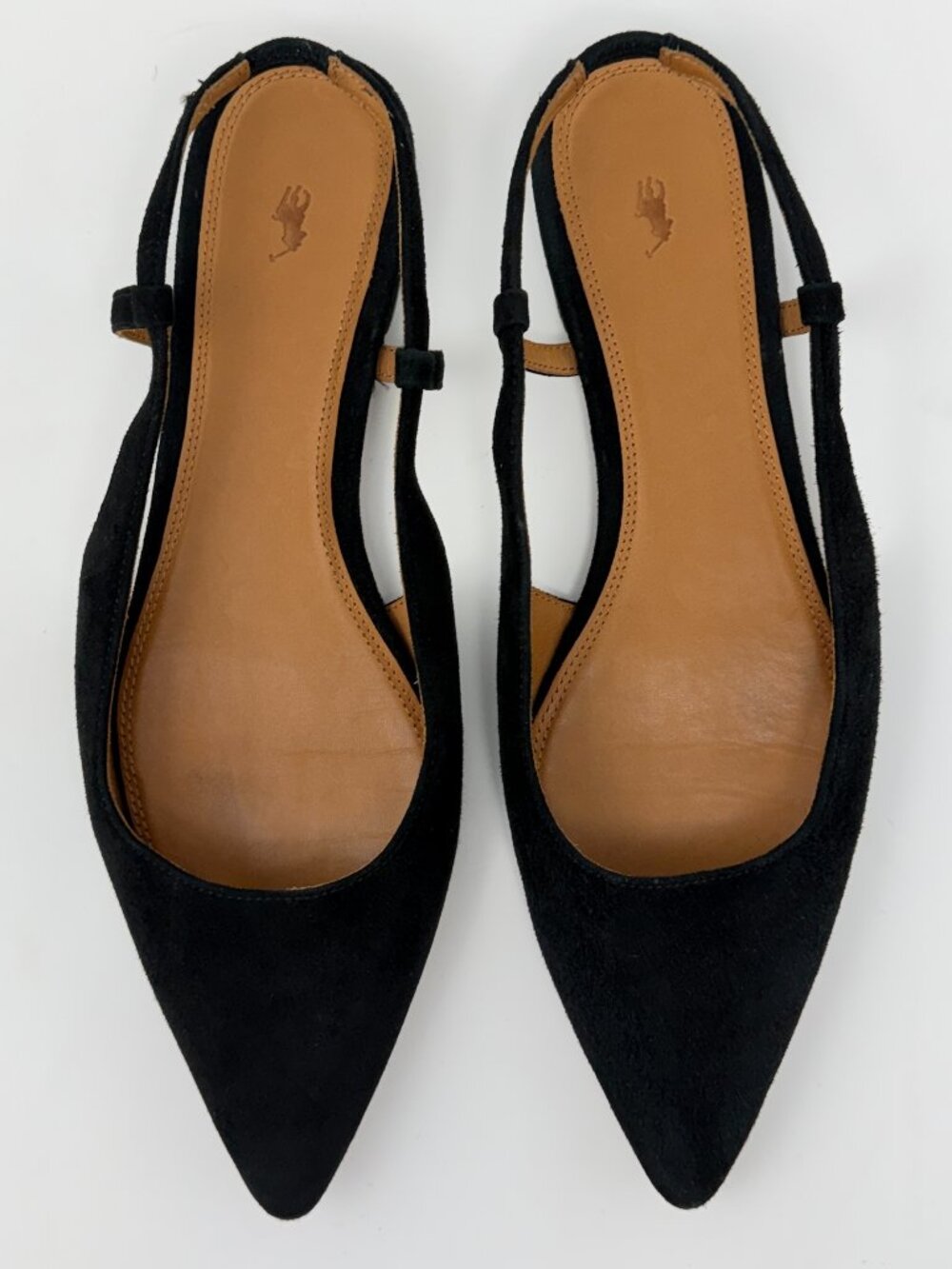 Polo Ralph Lauren Womens 8 Black Suede Pointed Slingback Flats Chic Quiet Luxury